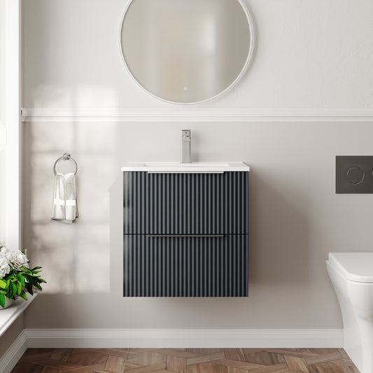 Hudson Reed Fluted 500mm Wall Hung 2-Drawer Vanity Unit With Basin
