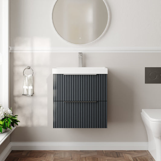 Hudson Reed Fluted 500mm Soft Black Wall Hung 2-Drawer Vanity Unit With Basin