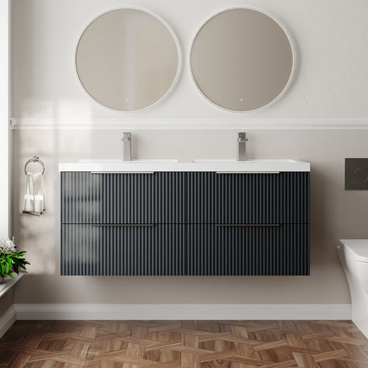 Hudson Reed Fluted 1200mm Wall Hung 4-Drawer Vanity Unit With Double Basin