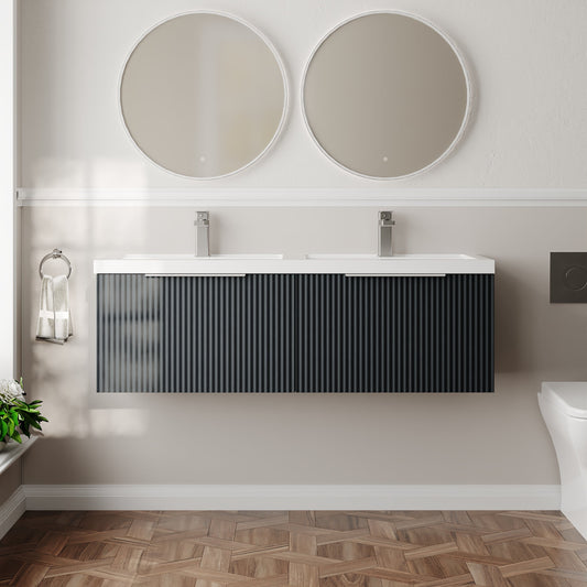 Hudson Reed Fluted 1200mm Wall Hung 2-Drawer Vanity Unit with Double Basin