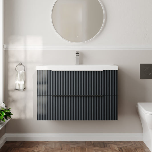 Hudson Reed Fluted 810mm Wall Hung 2-Drawer Vanity Unit With Basin