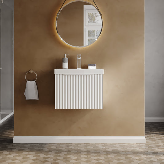Hudson Reed Fluted 510mm Wall Hung Single Drawer Vanity Unit With Basin