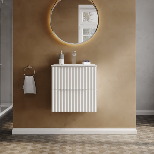 Hudson Reed Fluted 500mm Wall Hung 2-Drawer Vanity Unit Including Basin