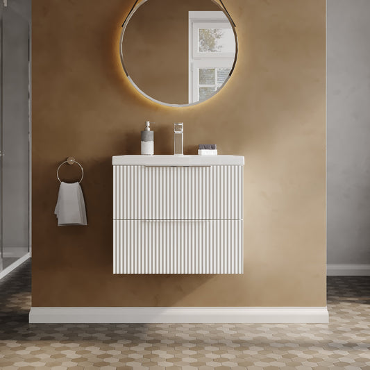 Hudson Reed Fluted 600mm Wall Hung 2-Drawer Vanity Unit and Basin