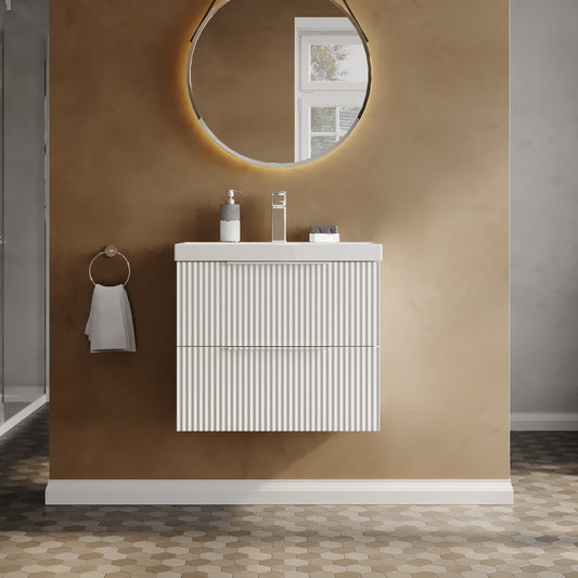 Hudson Reed Fluted 600mm Wall Hung 2-Drawer Vanity Unit With Ceramic Basin