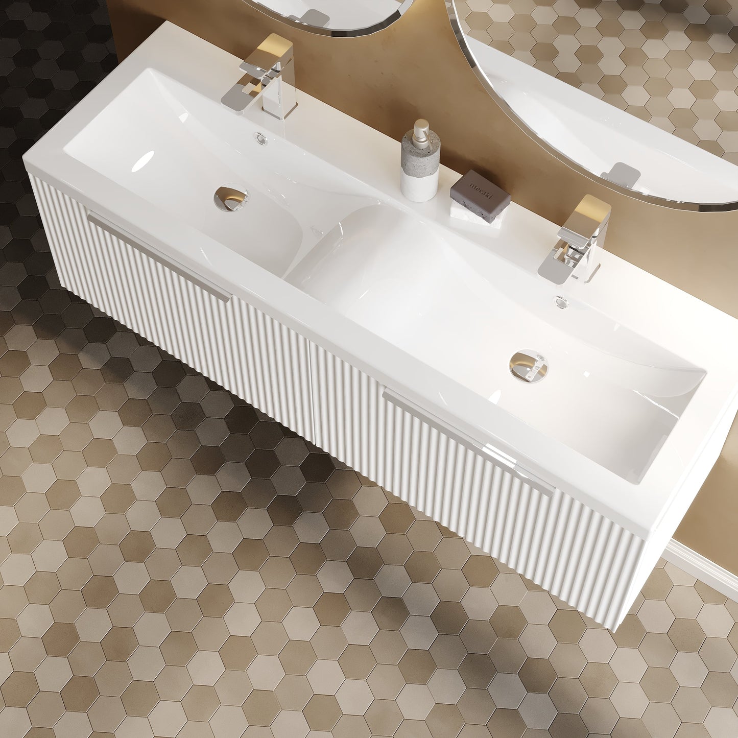 Hudson Reed Fluted 1200mm Wall Hung 2-Drawer Vanity Unit With Double Basin