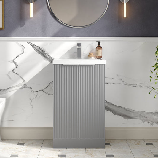 Hudson Reed Fluted 510mm Floor Standing 2-Door Vanity Unit With Basin