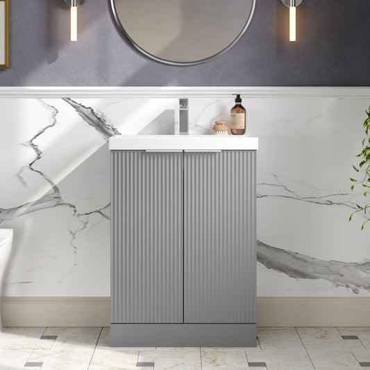 Hudson Reed Fluted 600mm Floor Standing 2-Door Vanity Unit With Basin