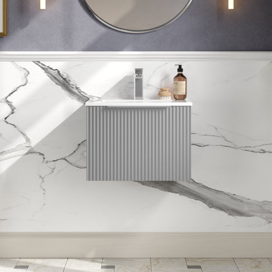 Hudson Reed Fluted 500mm Wall Hung Single Drawer Vanity Unit With Basin