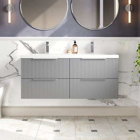 Hudson Reed Fluted 1200mm Wall Hung 4-Drawer Vanity with Double Basin