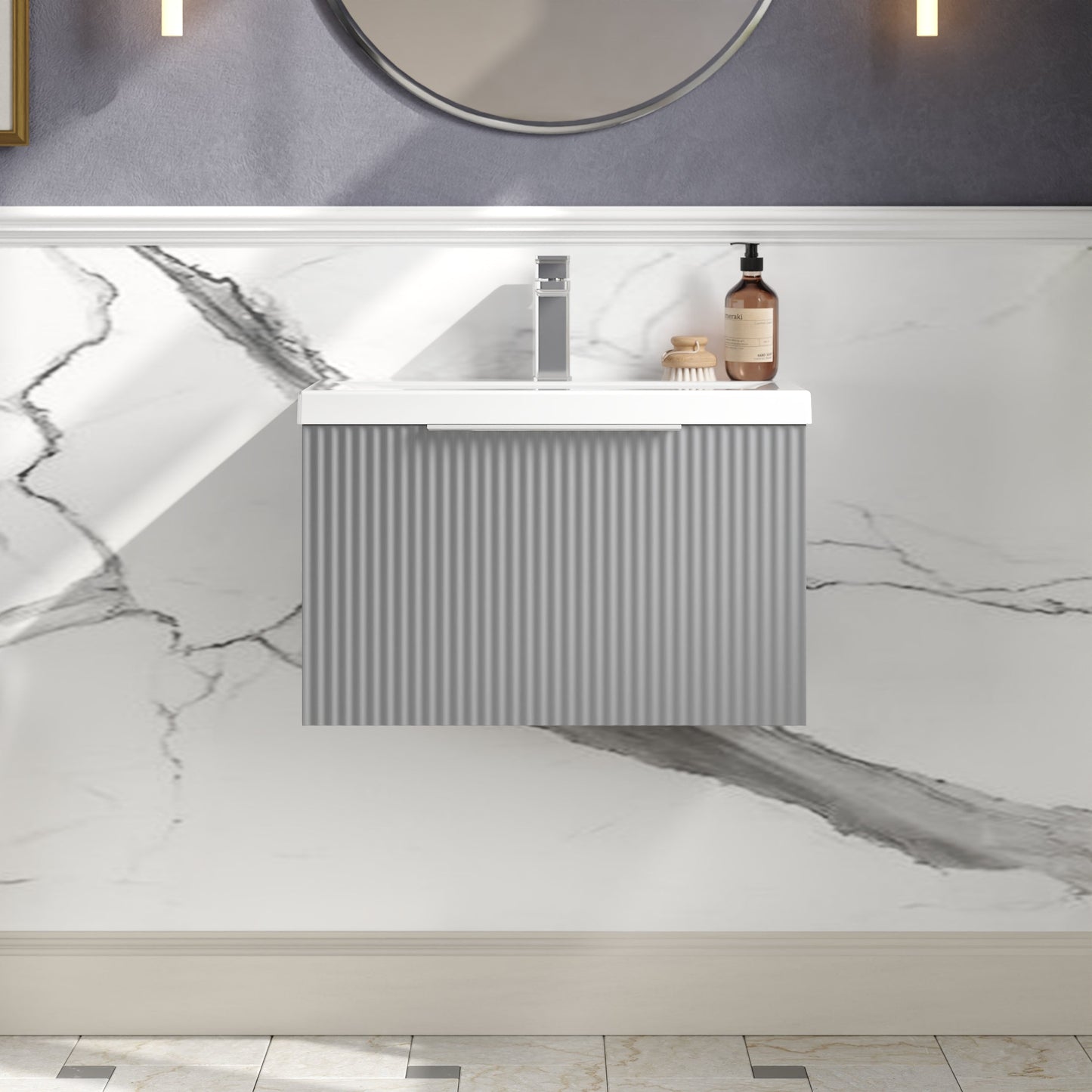 Hudson Reed Fluted 600mm Wall Hung Single Drawer Vanity With Basin