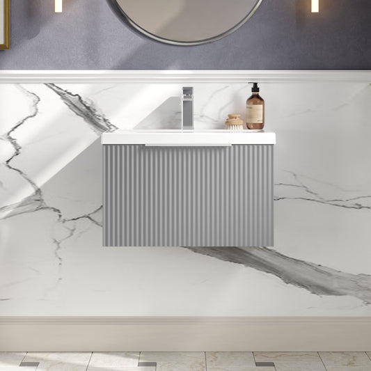 Hudson Reed Fluted 600mm Wall Hung Single Drawer Vanity With Basin