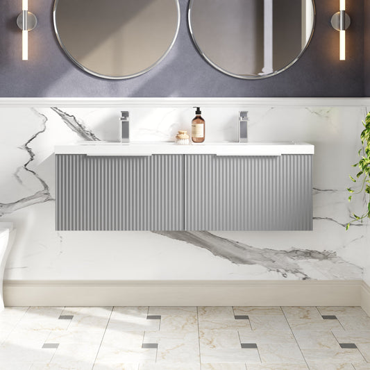 Hudson Reed Fluted 1200mm Wall Hung 2-Drawer Vanity Unit with Double Basin