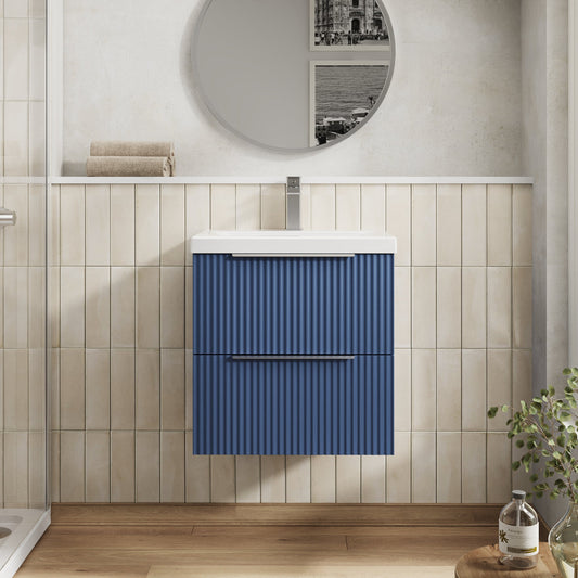 Hudson Reed Fluted 500mm Wall Hung 2-Drawer Vanity Unit With Basin