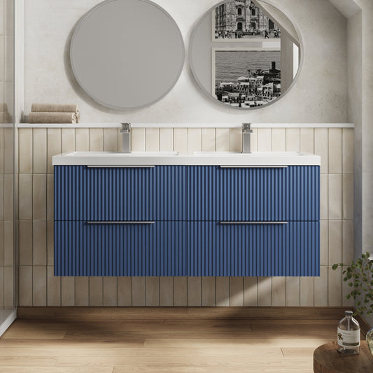 Hudson Reed Fluted 1200mm Wall Hung 4-Drawer Vanity Unit with Double Basin