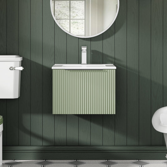 Hudson Reed Fluted 500mm Wall Hung Single Drawer Vanity Unit with Basin