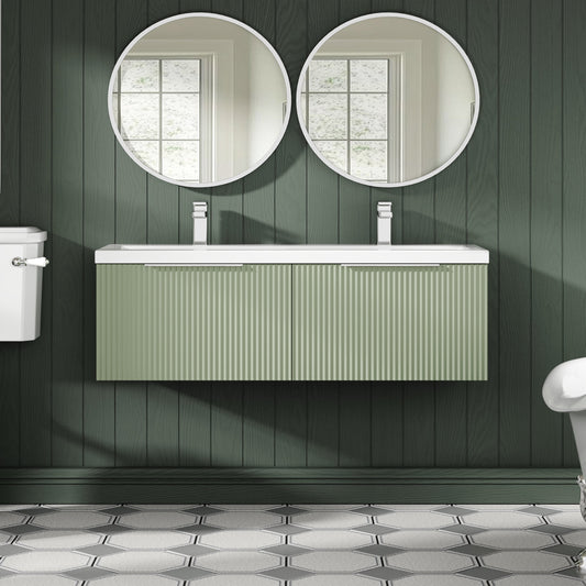 Hudson Reed Fluted 1200mm Wall Hung 2-Drawer Vanity and Double Basin