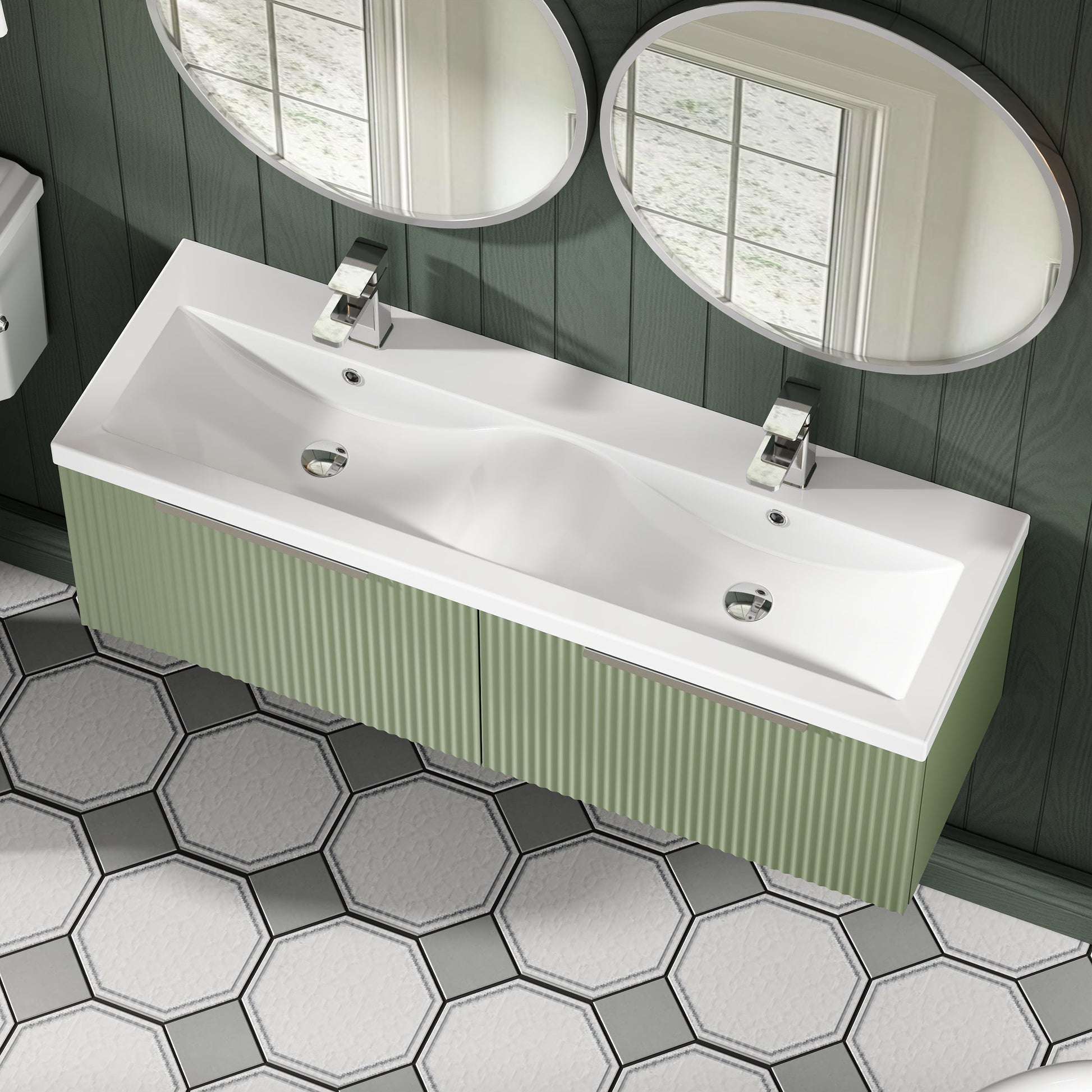 Hudson Reed Fluted 1200mm Wall Hung 2-Drawer Vanity and Double Basin
