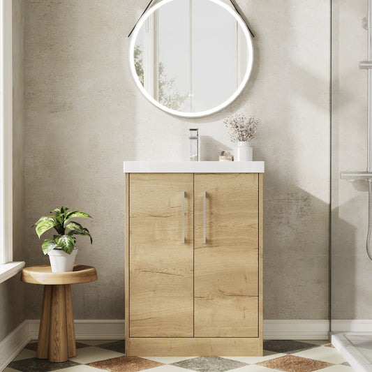 Hudson Reed Juno 600mm Autumn Oak Floor Standing 2-Door Vanity Unit with 1 Tap Hole Basin