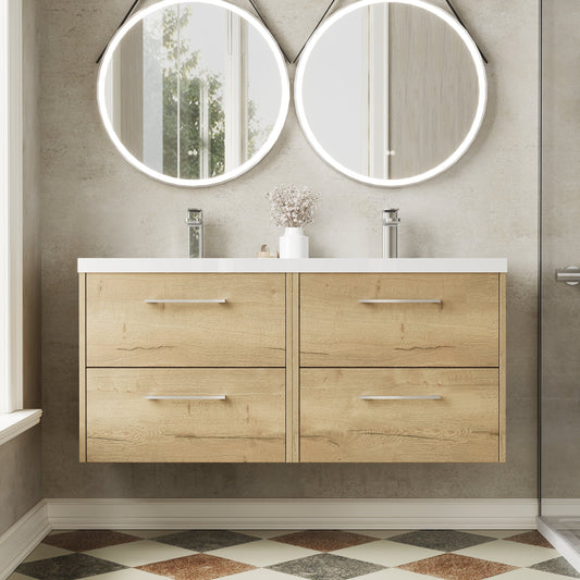 Hudson Reed Juno 1200mm Wall Hung Autumn Oak Vanity Unit With Double Basin