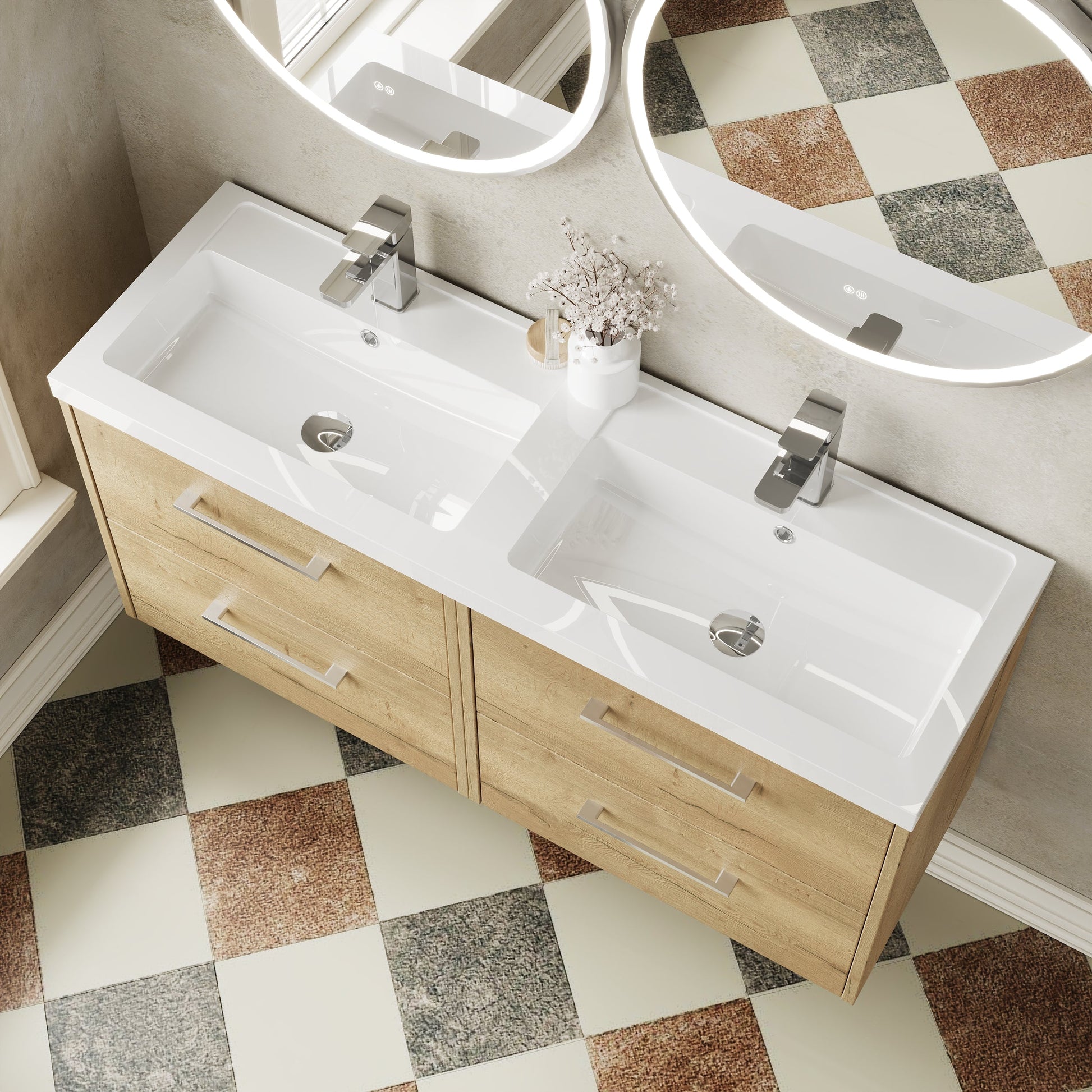 Hudson Reed Juno 1200mm Wall Hung Autumn Oak Vanity Unit With Double Basin
