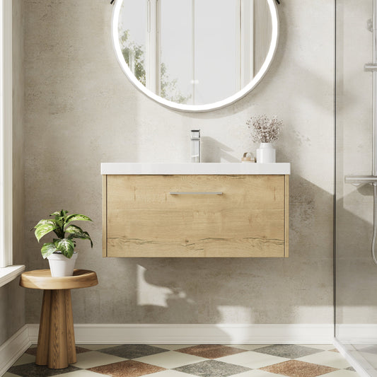 Hudson Reed Juno 800mm Autumn Oak Wall Hung Vanity Unit & Basin