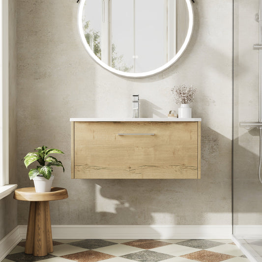 Hudson Reed Juno 800mm Wall Hung Single Drawer Vanity Unit with Curved 1 Tap Hole Basin