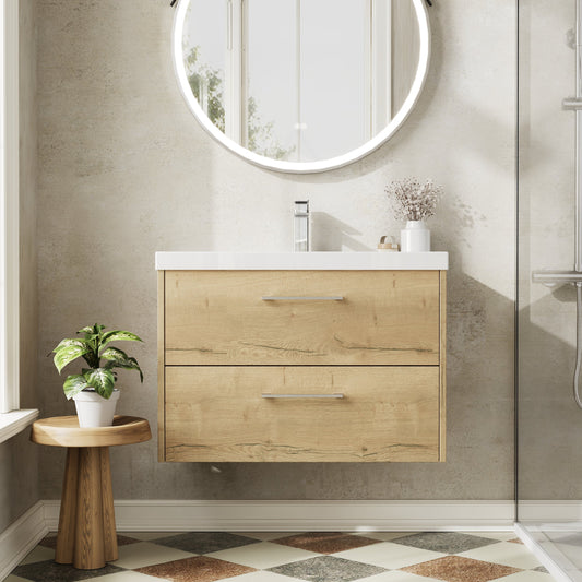 Hudson Reed Juno 800mm Autumn Oak Wall Hung 2-Drawer Vanity Unit With Thin-Edge 1 Tap Hole Basin