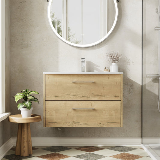 Hudson Reed Juno 800mm Autumn Oak Wall Hung 2-Drawer Vanity Unit with 1 Tap Hole Basin