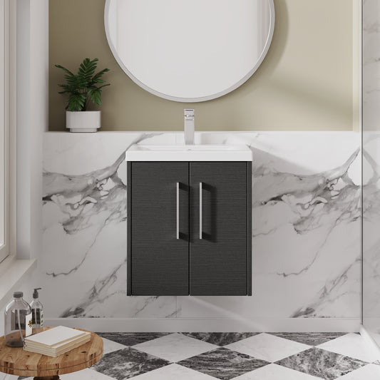 Hudson Reed Juno 500mm Wall Hung Graphite Grey 2-Door Vanity Unit with Mid-Edge 1 Tap Hole Basin