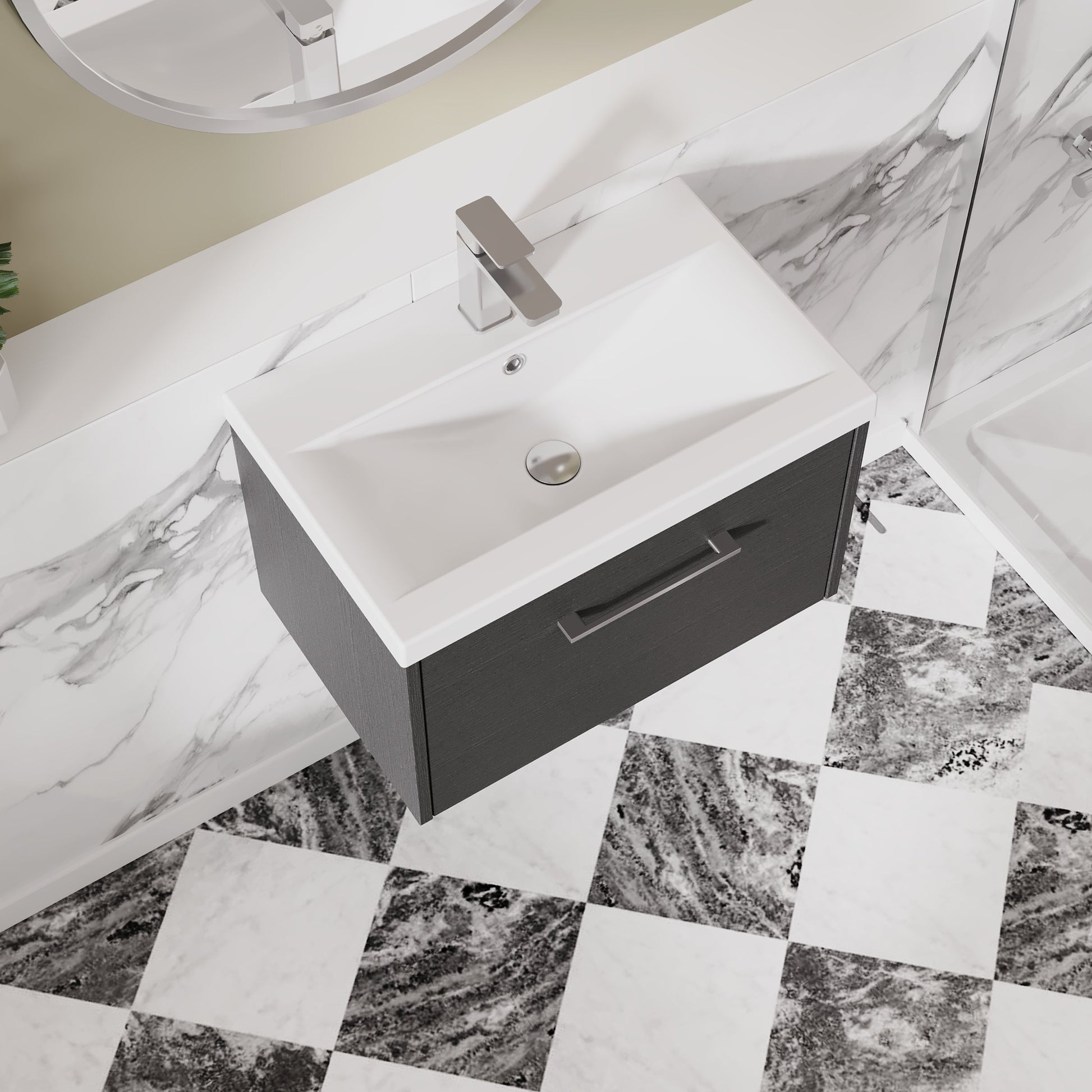 Hudson Reed Juno 600mm Graphite Grey Wall Hung Vanity Unit with Single Drawer & 1 Tap Hole Basin