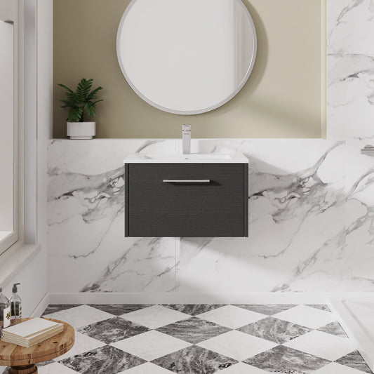 Hudson Reed Juno 600mm Graphite Grey Wall Hung Single Drawer Vanity Unit with 1 Tap Hole Basin