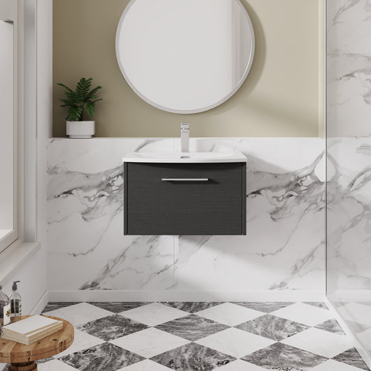 Hudson Reed Juno 600mm Graphite Grey Wall Hung Single Drawer Vanity Unit with Basin