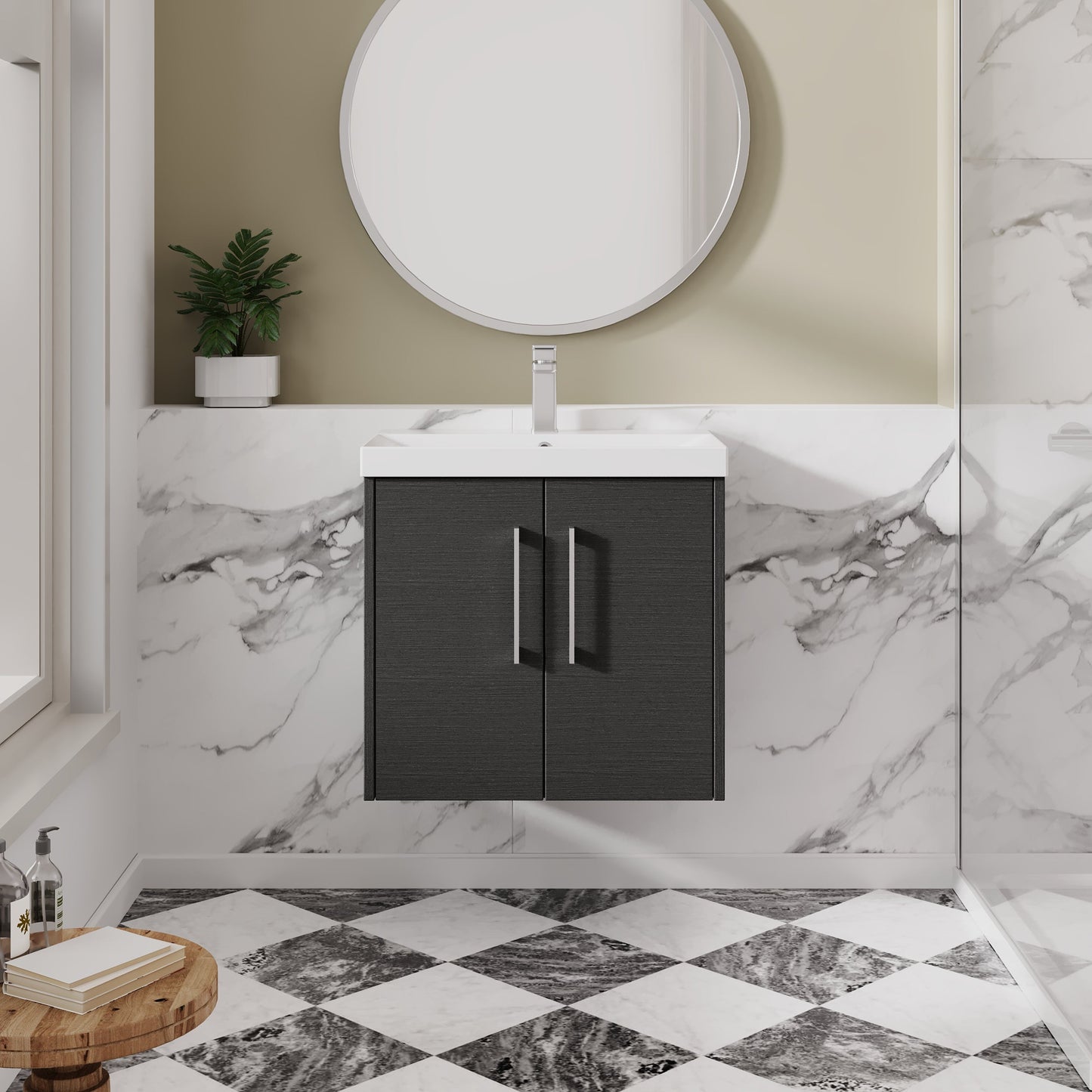 Hudson Reed Juno 600mm Wall Hung 2 Door Vanity Unit with 1 Tap Hole Basin