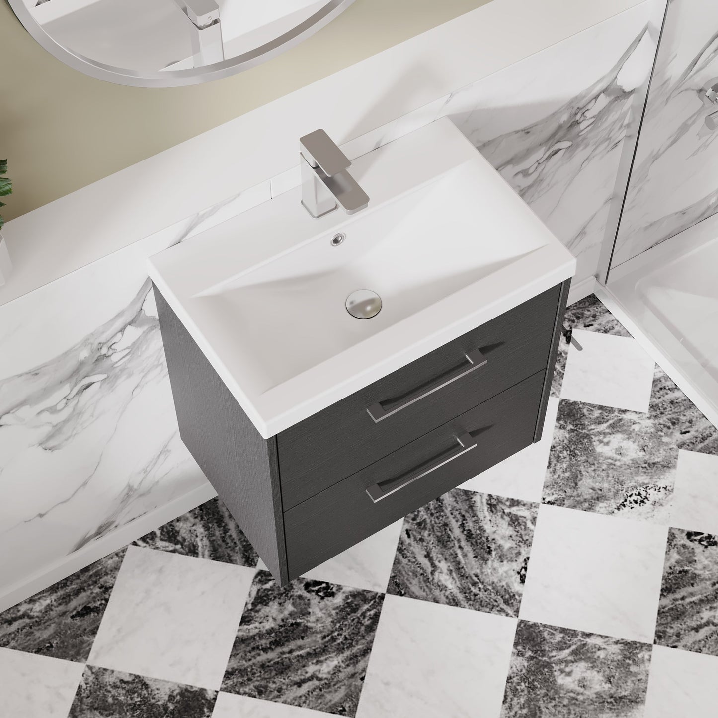 Hudson Reed Juno 600mm Graphite Grey Wall Hung 2-Drawer Vanity Unit with Basin