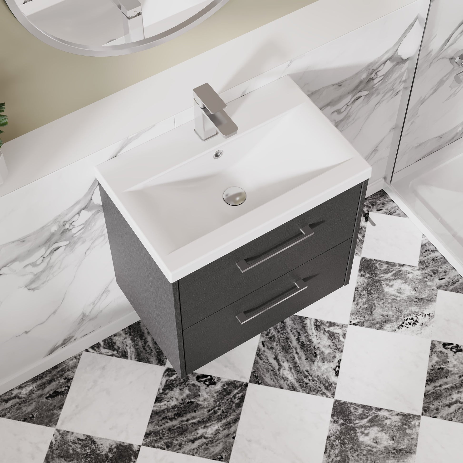 Hudson Reed Juno 600mm Graphite Grey Wall Hung 2-Drawer Vanity Unit with Basin