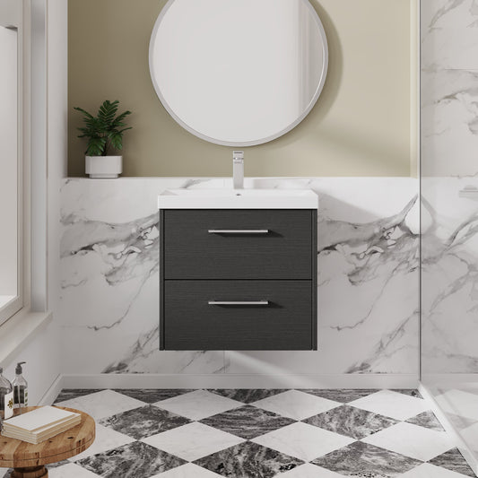 Hudson Reed Juno 600mm Graphite Grey Wall Hung 2-Drawer Vanity Unit with Thin-Edge 1 Tap Hole Basin