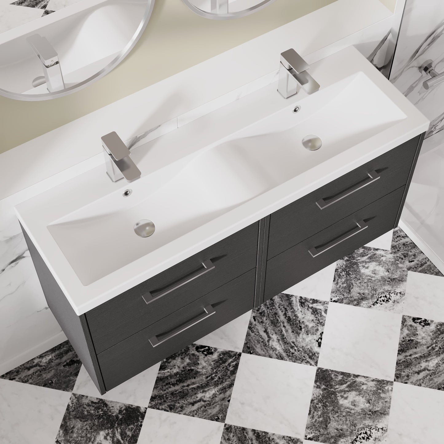 Hudson Reed Juno 1200mm Graphite Grey Wall Hung Double Basin Vanity Unit With Handles