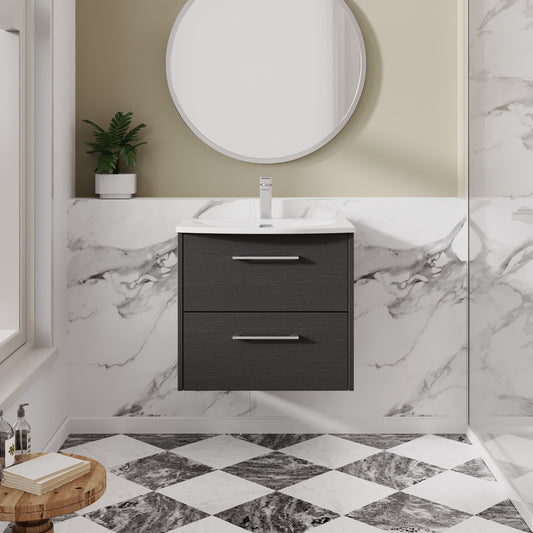 Hudson Reed Juno 600mm Graphite Grey Wall Hung 2-Drawer Vanity & Basin with Soft Close Drawers
