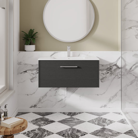 Hudson Reed Juno 800mm Wall Hung Graphite Grey Vanity Unit & 1 Tap Hole Basin