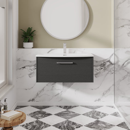 Hudson Reed Juno 800mm Graphite Grey Wall Hung Single Drawer Vanity Unit With Basin