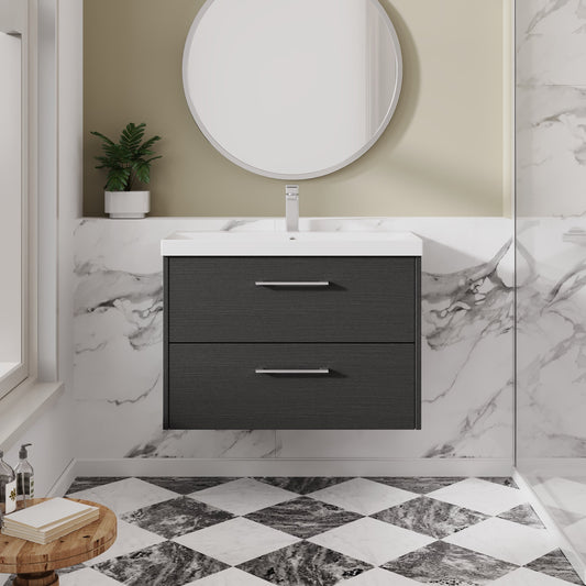 Hudson Reed Juno 800mm Graphite Grey Wall Hung 2-Drawer Vanity Unit & Thin-Edge 1 Tap Hole Basin