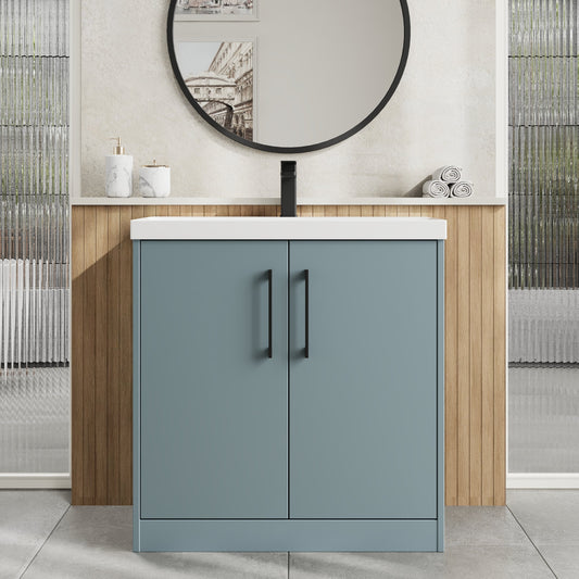 Hudson Reed Juno 800mm Coastal Grey Floor Standing 2-Door Vanity Unit with 1 Tap Hole Basin