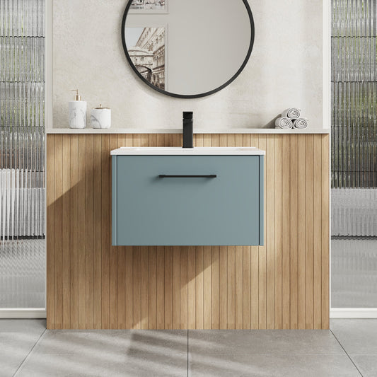 Hudson Reed Juno 600mm Coastal Grey Wall Hung Single Drawer Vanity Unit With Basin