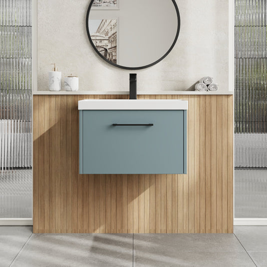 Hudson Reed Juno 600mm Coastal Grey Wall Hung Single Drawer Vanity Unit With Thin-Edge 1 Tap Hole Basin