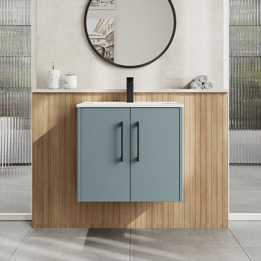 Hudson Reed Juno 600mm Coastal Grey Wall Hung 2-Door Vanity Unit with 1 Tap Hole Basin