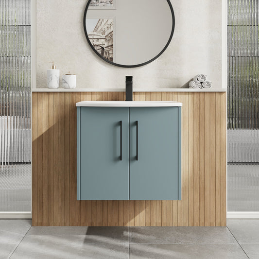 Hudson Reed Juno 600mm Coastal Grey Wall Hung 2-Door Vanity Unit with 1 Tap Hole Basin