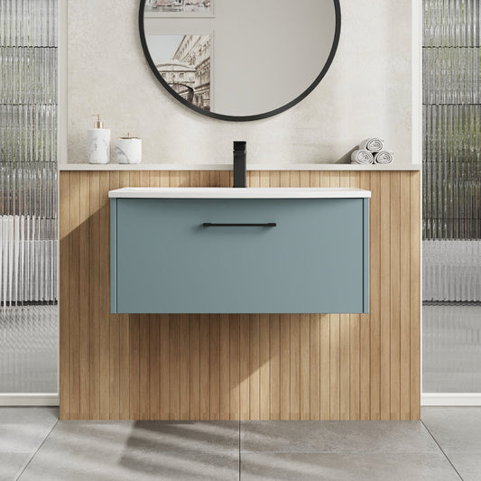 Hudson Reed Juno 800mm Wall Hung Single Drawer Vanity Unit with Curved 1 Tap Hole Basin