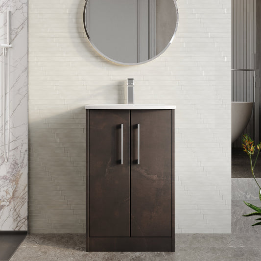 Hudson Reed Juno 510mm Metallic Slate Floor Standing 2 Door Vanity Basin Unit With Handles