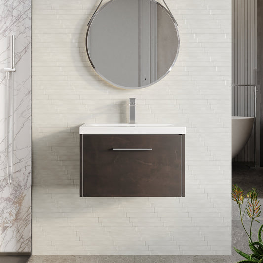 Hudson Reed Juno 600mm Metallic Slate Floor Standing 2 Door Vanity Unit with Ceramic Basin and Handles